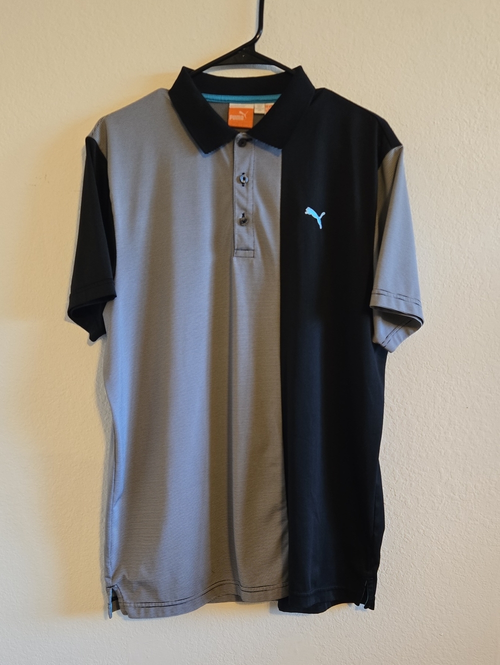 Puma Striped Gray and Black Split Polo - Large